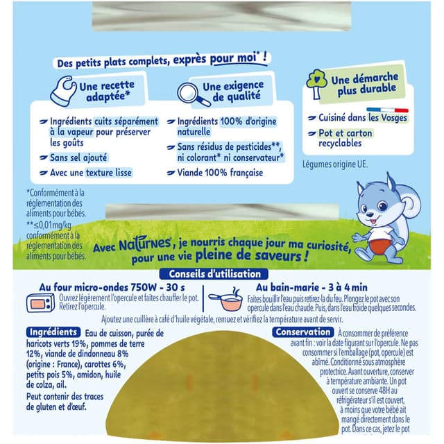 8445291095922 - Naturnes® - Haricots Verts Dindonneau Coupelles Bébé Dès 6 mois