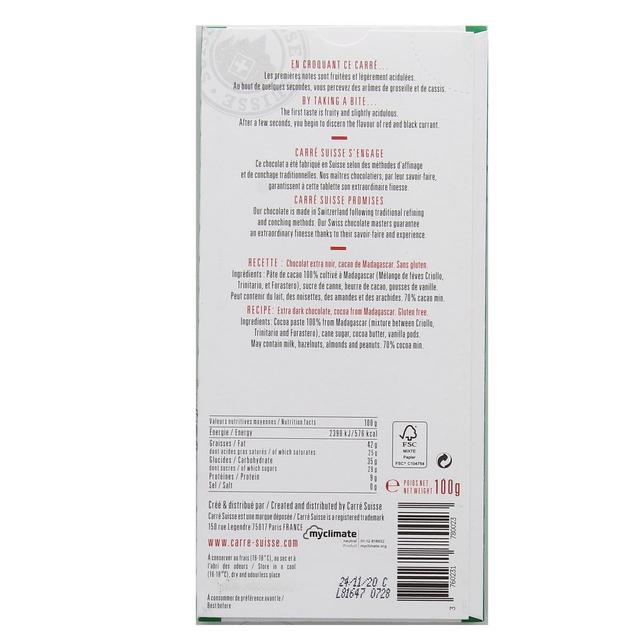 3760231780023 - Carré Suisse - Chocolat extra noir 70% sélection de Madagascar