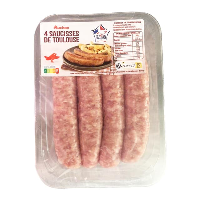 3505625001823 - Auchan - Saucisses de Toulouse