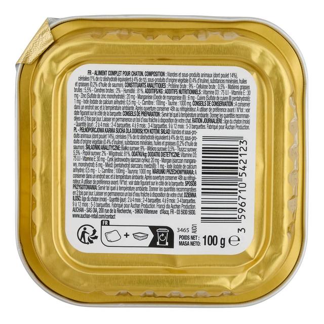 3596710542123 - Auchan - Barquette Terrine riche en poulet et riz pour chaton
