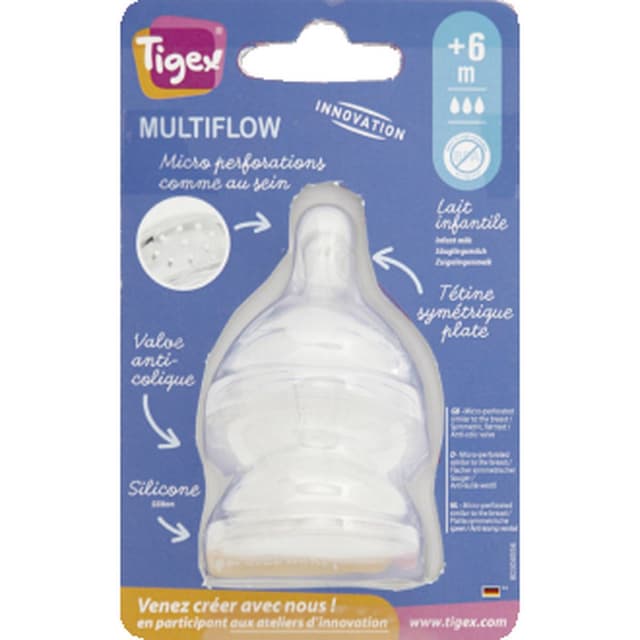 3159921217923 - Tigex - Tétines en silicone base large Multiflow +6 mois