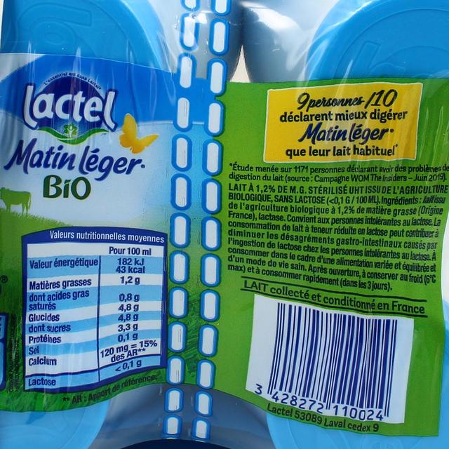 2050000404306 - Matin Léger de Lactel - Lait Bio demi écrémé