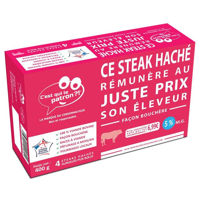 3463490001624 - C'est qui le Patron - 4 Steaks hachés pur boeuf façon bouchère 5% MG 4x100g