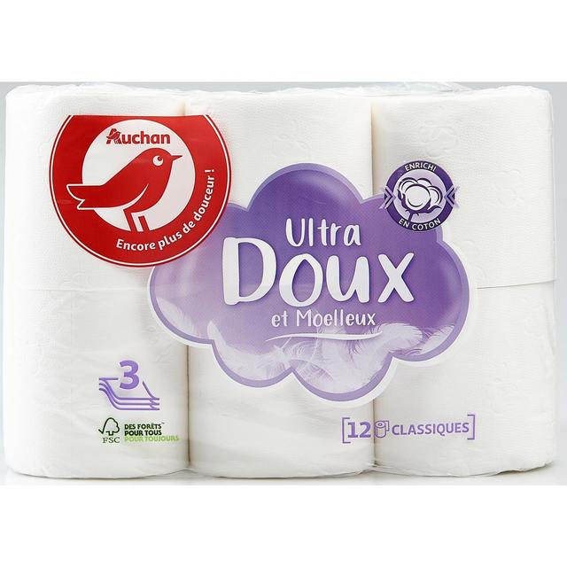 3596710478224 - Auchan - Papier toilette blanc ultra doux et moelleux 3 épaisseurs
