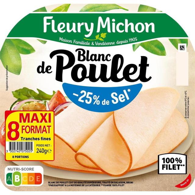 3302740075025 - Fleury Michon - Blanc de Poulet -25% de sel*