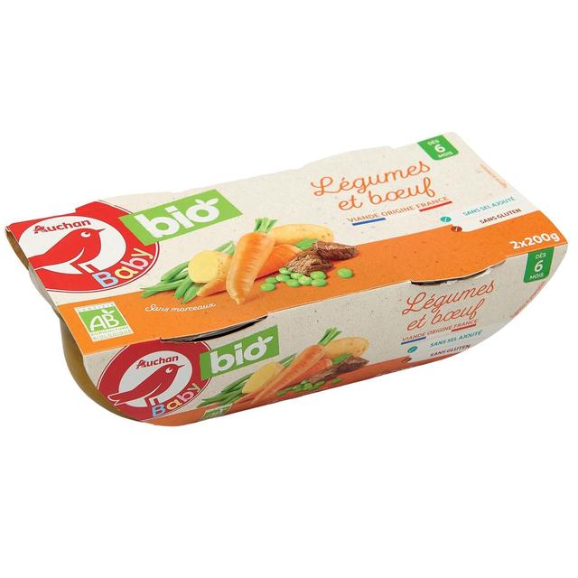3596710475025 - Auchan Baby Bio - Légumes et boeuf Bio Bol Bébé dès 6 mois