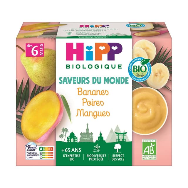 4062300428225 - Hipp - Saveurs du Monde - Banane Poire Mangue Bio Coupelle Bébé 6 mois