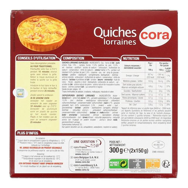 3257980018625 - Cora - 2 Mini Quiches Lorraine à la crême fraîche 2x150g