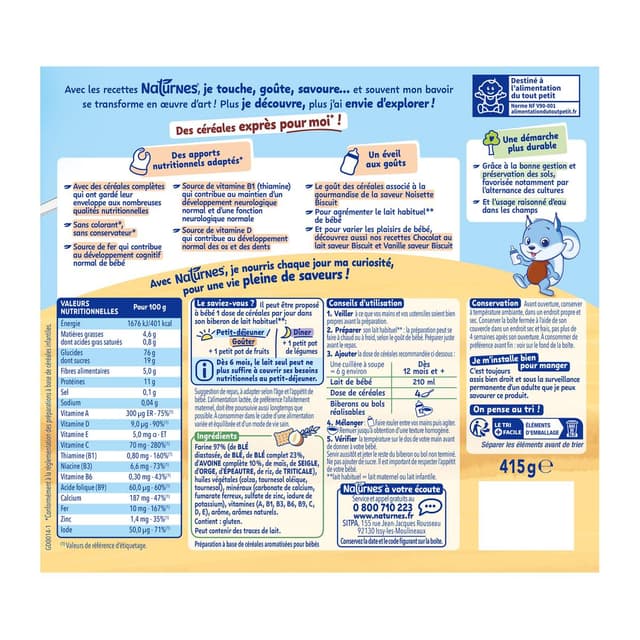 8445290589125 - Naturnes® - P'tite Céréale - Céréales complètes Noisette Saveur Biscuit Bébé Dès 12 mois