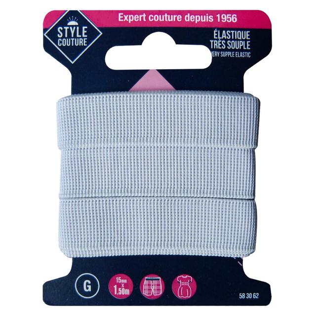 3040695830626 - Style couture - Elastique très souple Blanc 15mmx1m5