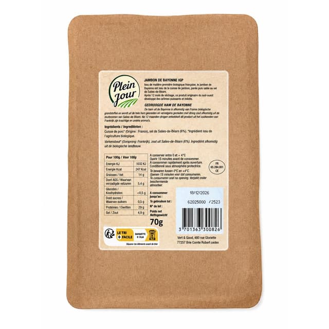 3701363300826 - Plein Jour - Jambon de Bayonne Bio