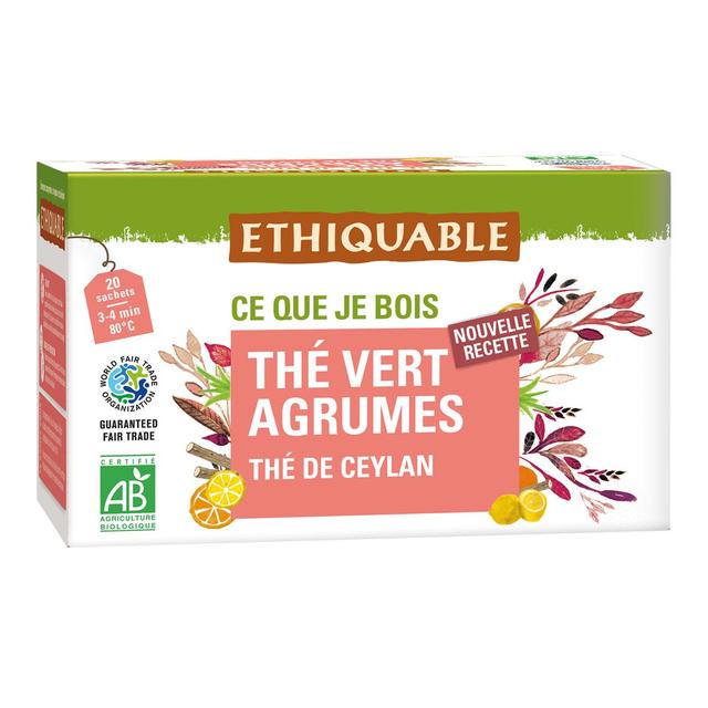 3760278861426 - Ethiquable - Commerce Equitable - Thé Vert Agrumes de Ceylan Bio - 20 sachets