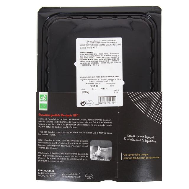 3507170902426 - Rostain - Jambon cuit Bio avec couenne, 90g