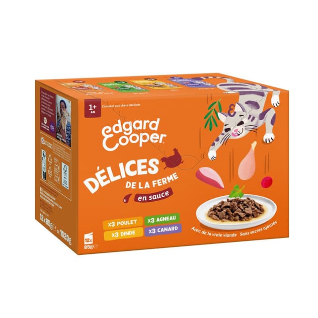 5404040806526 - Edgard Cooper - Sachets Fraicheur en Sauce 4 variétés Délices de la Ferme pour chat