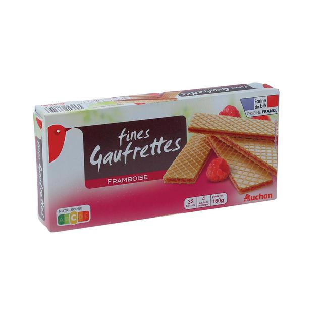 3596710387526 - Auchan - Fines gaufrettes saveur framboise sachets fraîcheur
