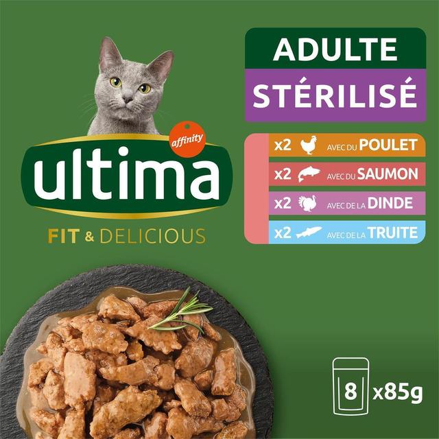 8410650547626 - Affinity - Ultima - Sachets en sauce Fit & Delicious Poulet, Saumon, Dinde, Truite pour chat adulte stérilisé