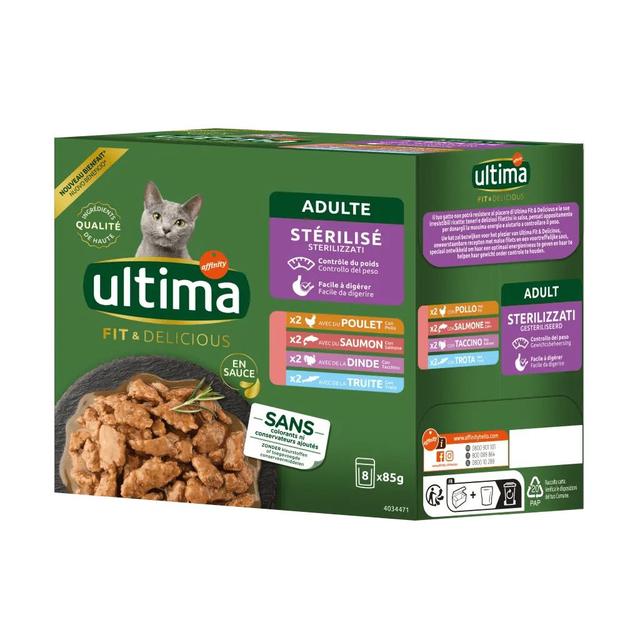 8410650547626 - Affinity - Ultima - Sachets en sauce Fit & Delicious Poulet, Saumon, Dinde, Truite pour chat adulte stérilisé