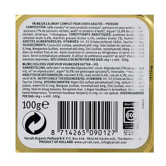 8714265090127 - Yarrah - Bouchées bio maquereau pour chat adulte