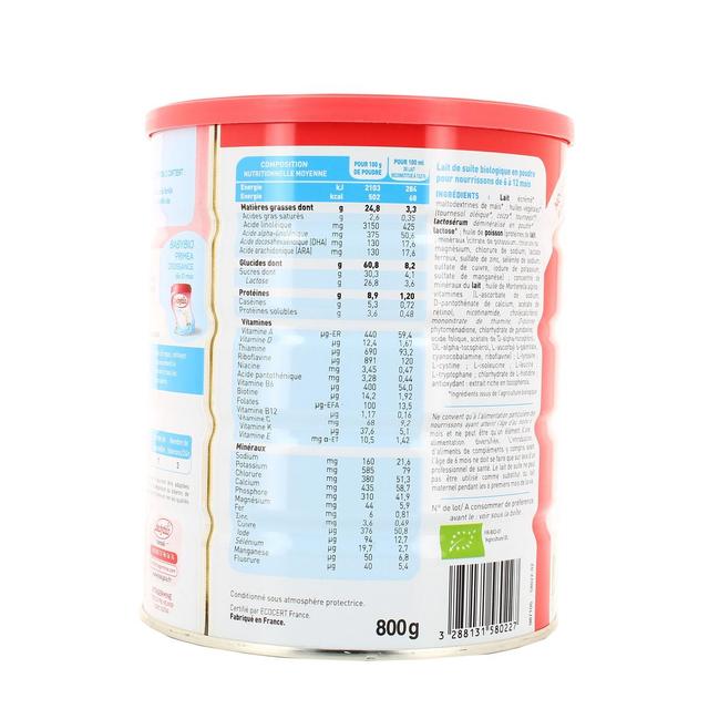 3288131580227 - Babybio - Lait bébé en poudre Priméa Bio 2ème âge, 6-12 mois