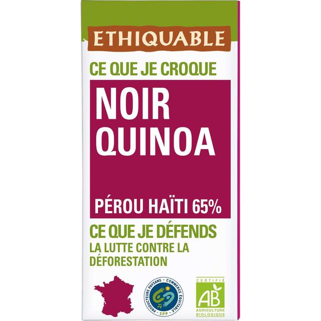 3760091720627 - Ethiquable - Commerce Equitable - Chocolat Noir Quinoa 65% Cacao Bio du Perou ou d'Equateur ou Haïti