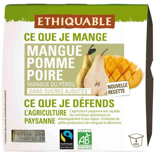 3760091723727 - Ethiquable - Commerce Equitable - Purée mangue pomme poire Bio du Pérou
