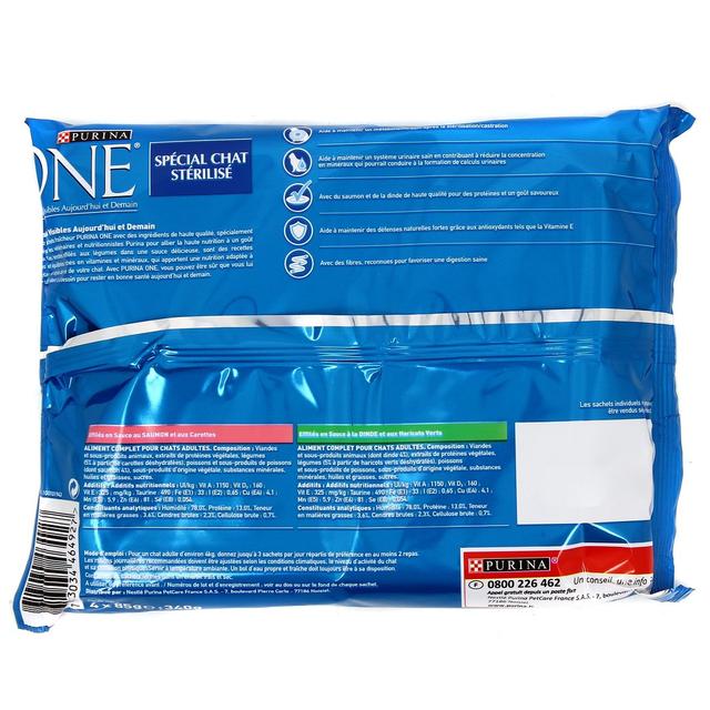 7613034464927 - Purina - One - Sachets en sauce Effilée saumon et dinde pour chat stérilisé