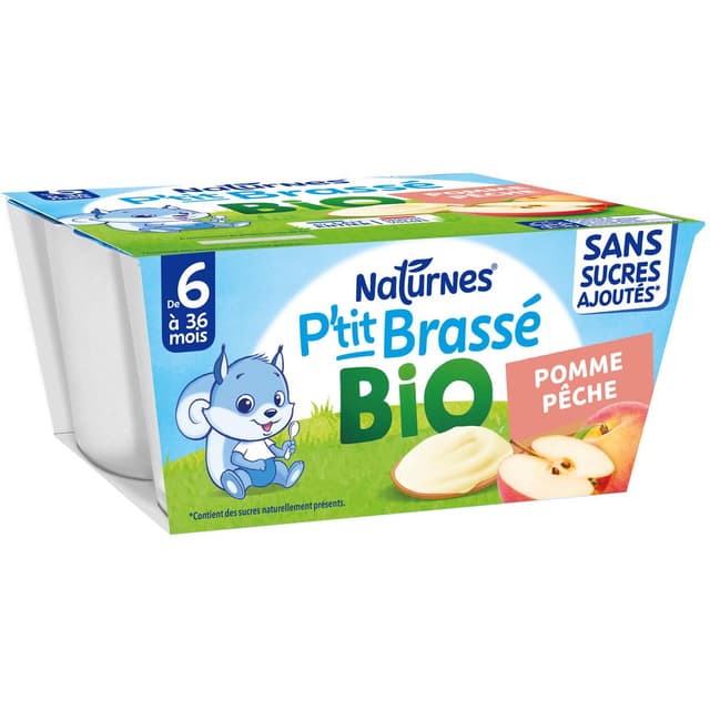 7613036285827 - Naturnes® - P'tit Brassé - Dessert Lacté Pomme Pêche Bio Coupelle Bébé Dès 6 mois