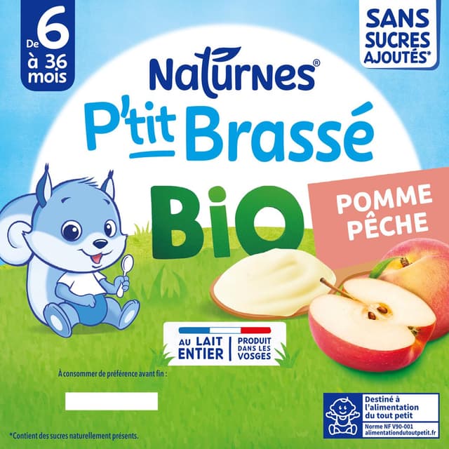 7613036285827 - Naturnes® - P'tit Brassé - Dessert Lacté Pomme Pêche Bio Coupelle Bébé Dès 6 mois