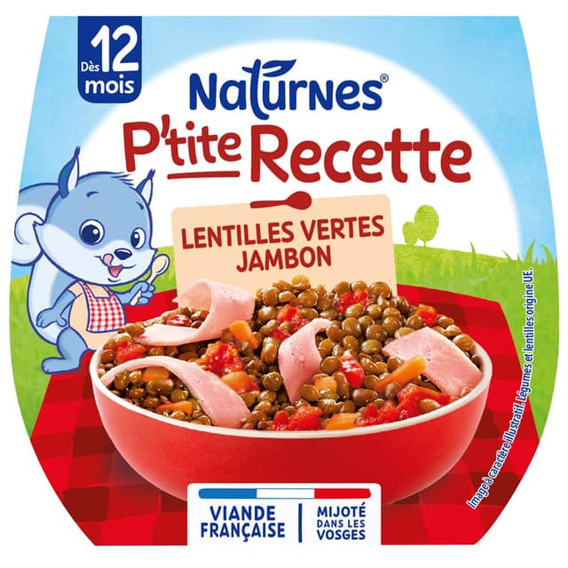7613035837027 - Naturnes® - P'tite Recette - Lentilles Vertes Jambon Bol Bébé Dès 12 mois