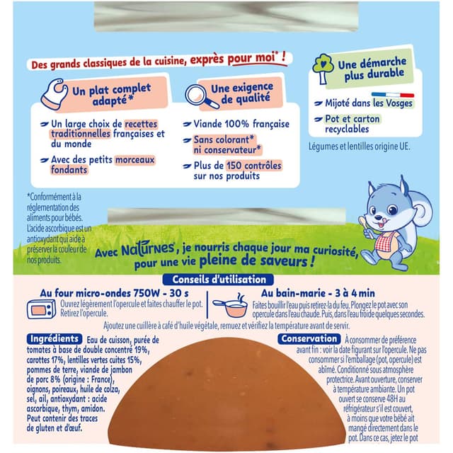 7613035837027 - Naturnes® - P'tite Recette - Lentilles Vertes Jambon Bol Bébé Dès 12 mois