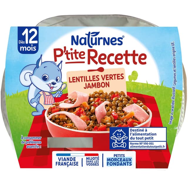 7613035837027 - Naturnes® - P'tite Recette - Lentilles Vertes Jambon Bol Bébé Dès 12 mois