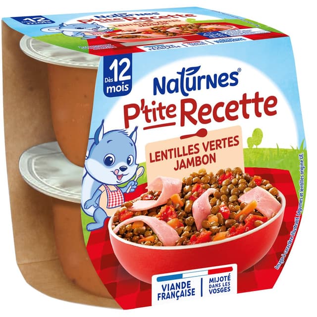 7613035837027 - Naturnes® - P'tite Recette - Lentilles Vertes Jambon Bol Bébé Dès 12 mois