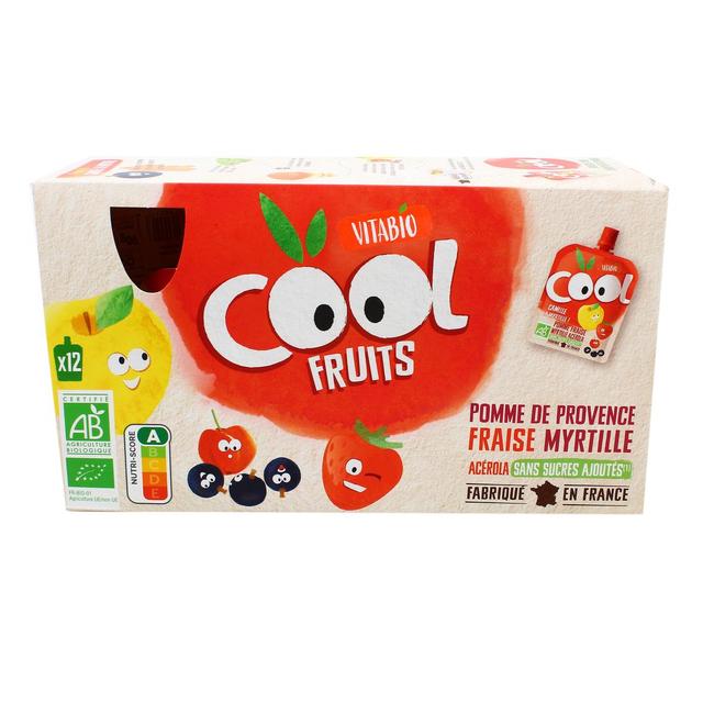 3288132650028 - Vitabio - Cool Fruits - Pomme de Provence, Fraise, Myrtille, Acérola Bio - Purée de Fruits en gourde