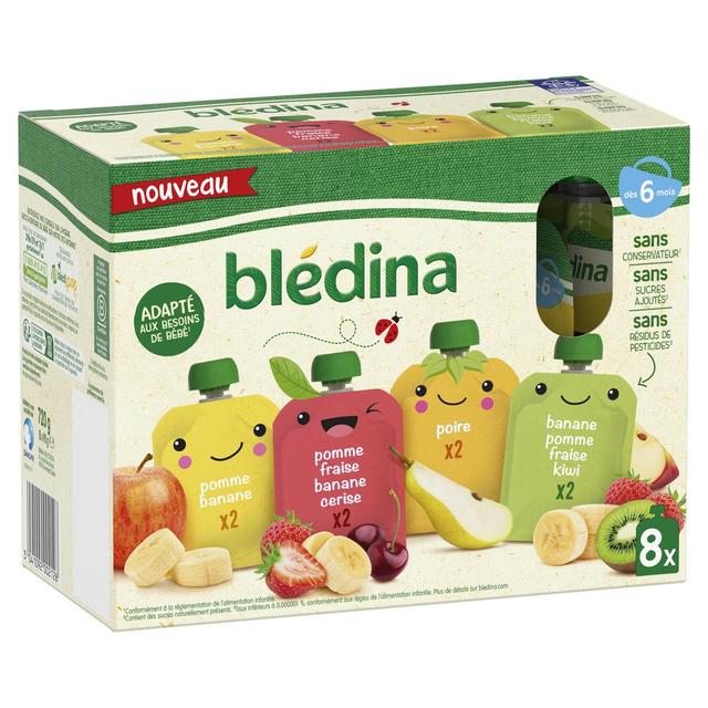 3041092002128 - Blédina - Multipack - Poire, Cerise, Kiwi, Banane, Poire, Fraise Gourdes