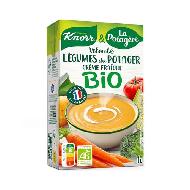 8714100752128 - Knorr & La Potagère - Velouté de légumes du potager à la crème fraîche bio Soupe liquide en brique familiale