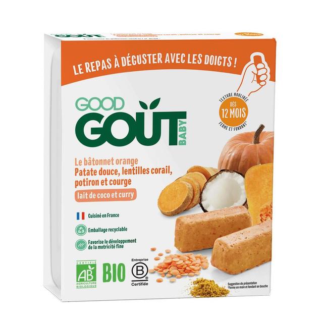 3760269315228 - Good Goût - 6 Bâtonnets orange Bio- Patate Douce, Lentille Corail, Potiron, Courge Bébé dès 12 mois