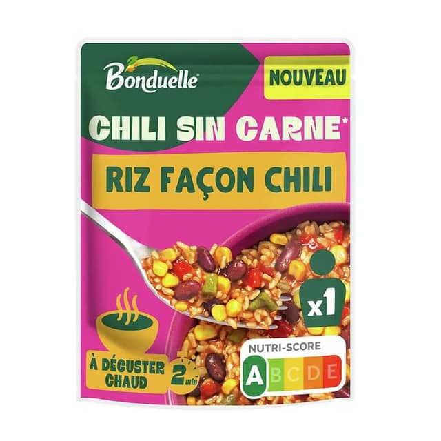 3083681186628 - Bonduelle - Chili Sin Carne riz haricots rouges et maïs façon chili sachet express