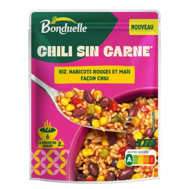 3083681186628 - Bonduelle - Chili Sin Carne riz haricots rouges et maïs façon chili sachet express