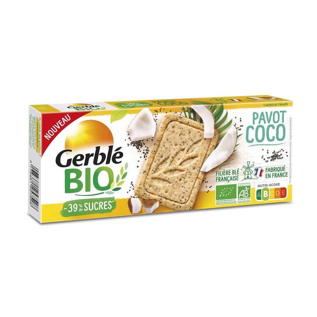 3175681257528 - Gerblé Bio - 12 Biscuits Sablé Coco Pavot Bio -39% de sucres en moins