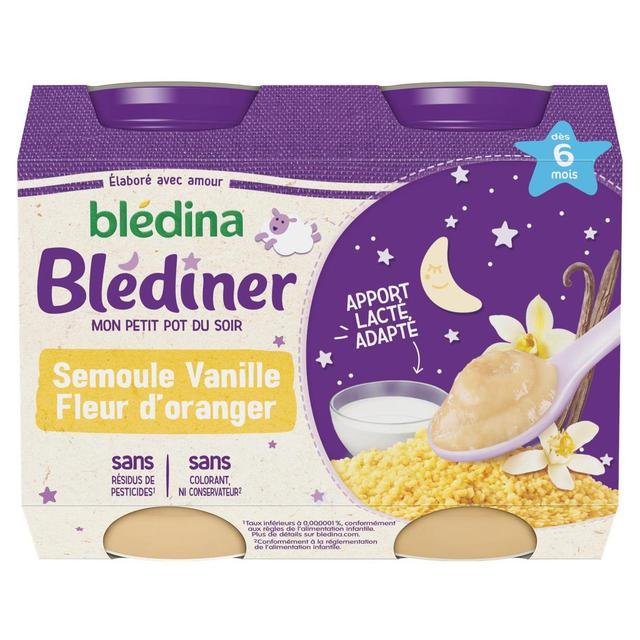 3041090026829 - Blédina - Blédîner - Semoule Vanille Fleur d'Oranger Pot Bébé Dès 6 mois