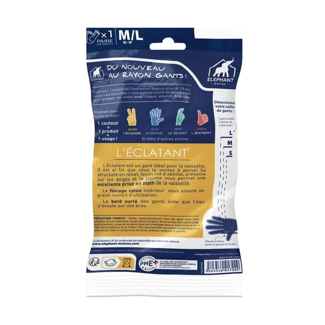 3543534417229 - Elephant - Gants L'Eclatant - Vaisselle seconde peau - Taille M/L