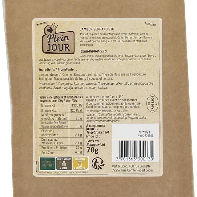 3701363300130 - Plein Jour - Jambon Serrano Bio