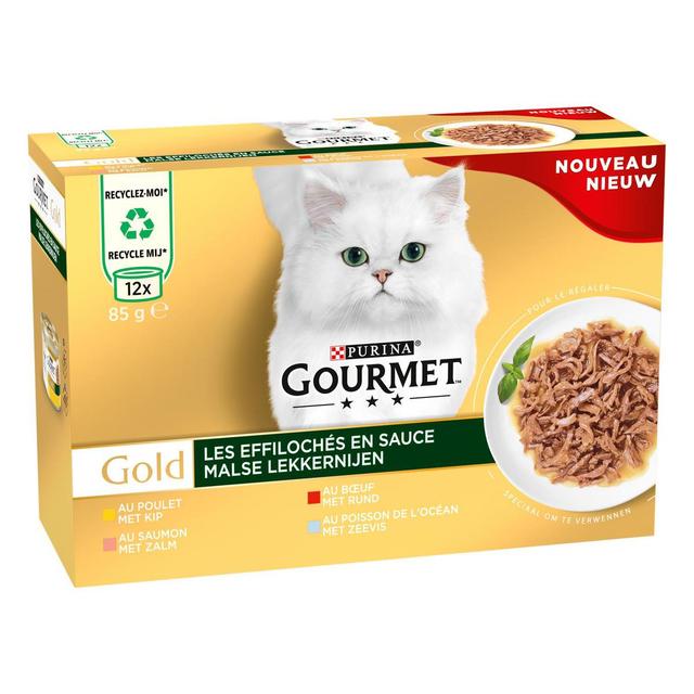8445290505330 - Purina - Gourmet Gold - Boites Effilochés en Sauce Poulet, Boeuf, Saumon, Poisson de l'Océan pour chat