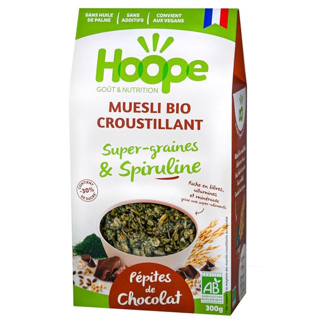 3760286460031 - Hoope - Muesli Croustillant Super Graines et Spiruline - Pépites de Chocolat Bio