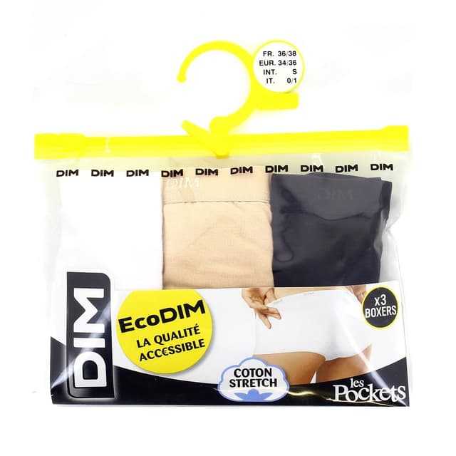 3040524013831 - Dim - Boxers EcoDim noir, blanc et beige T36/38
