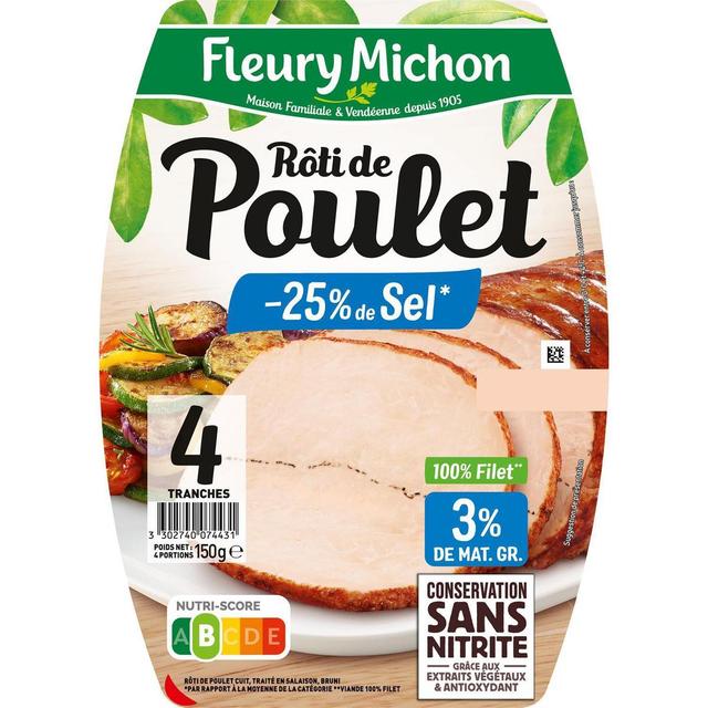 3302740074431 - Fleury Michon - Rôti de Poulet, Taux de Sel Réduit