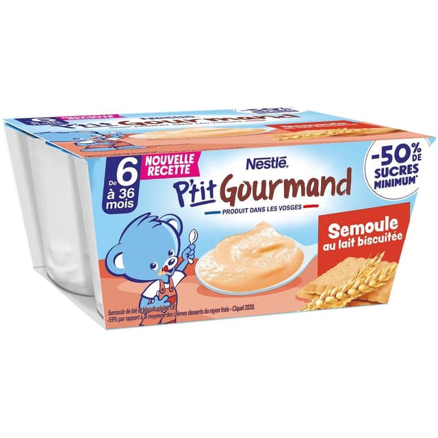 8445291535831 - Nestlé - P'tit biscuit - Dessert lacté Semoule Saveur Lait Biscuitée Pots Bébé dès 6 mois