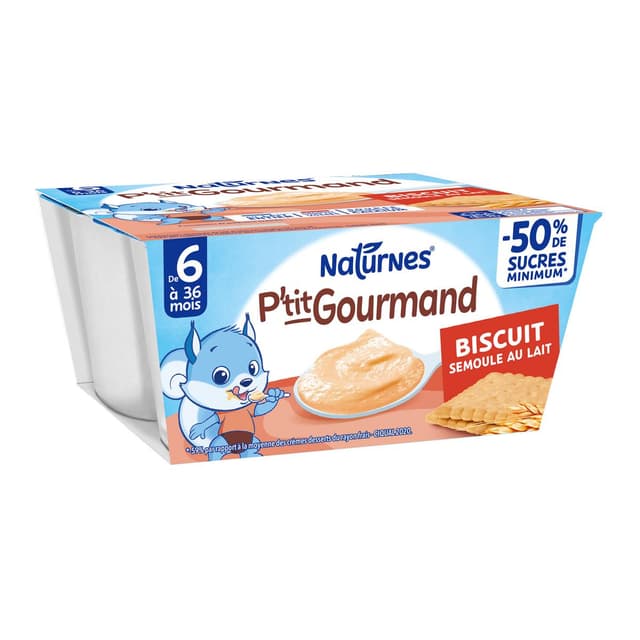 8445291535831 - Naturnes® - P'tit Biscuit - Dessert lacté Semoule Saveur Lait Biscuitée Pots Bébé dès 6 mois