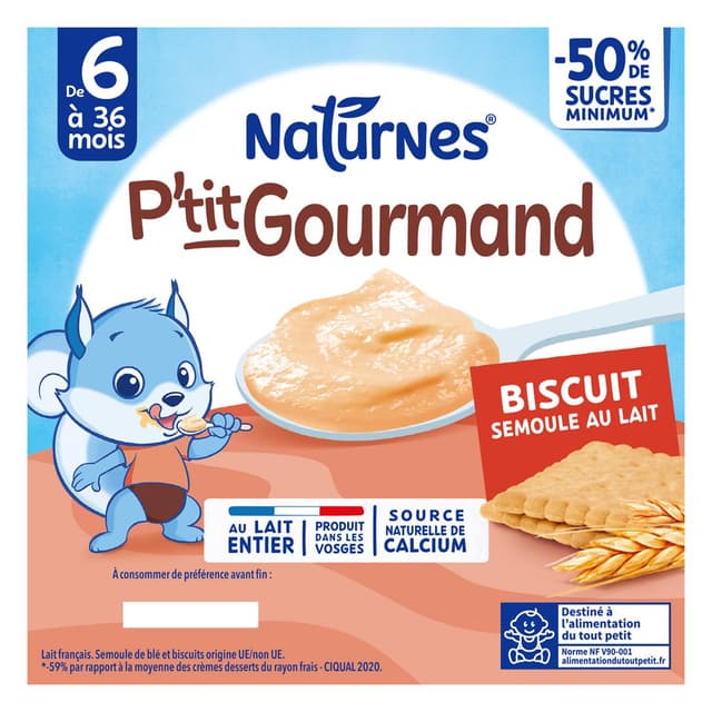 8445291535831 - Naturnes® - P'tit Biscuit - Dessert lacté Semoule Saveur Lait Biscuitée Pots Bébé dès 6 mois