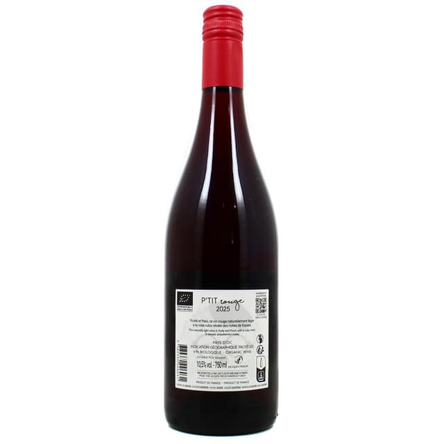 3380330006031 - Vin de pays d'Oc rouge IGP - Le P'tit rouge Bio 10.5°